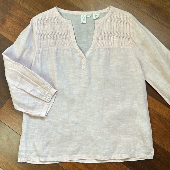 Joie Women’s 100% Linen Quarter Sleeve Pink Blouse Large - Picture 1 of 6